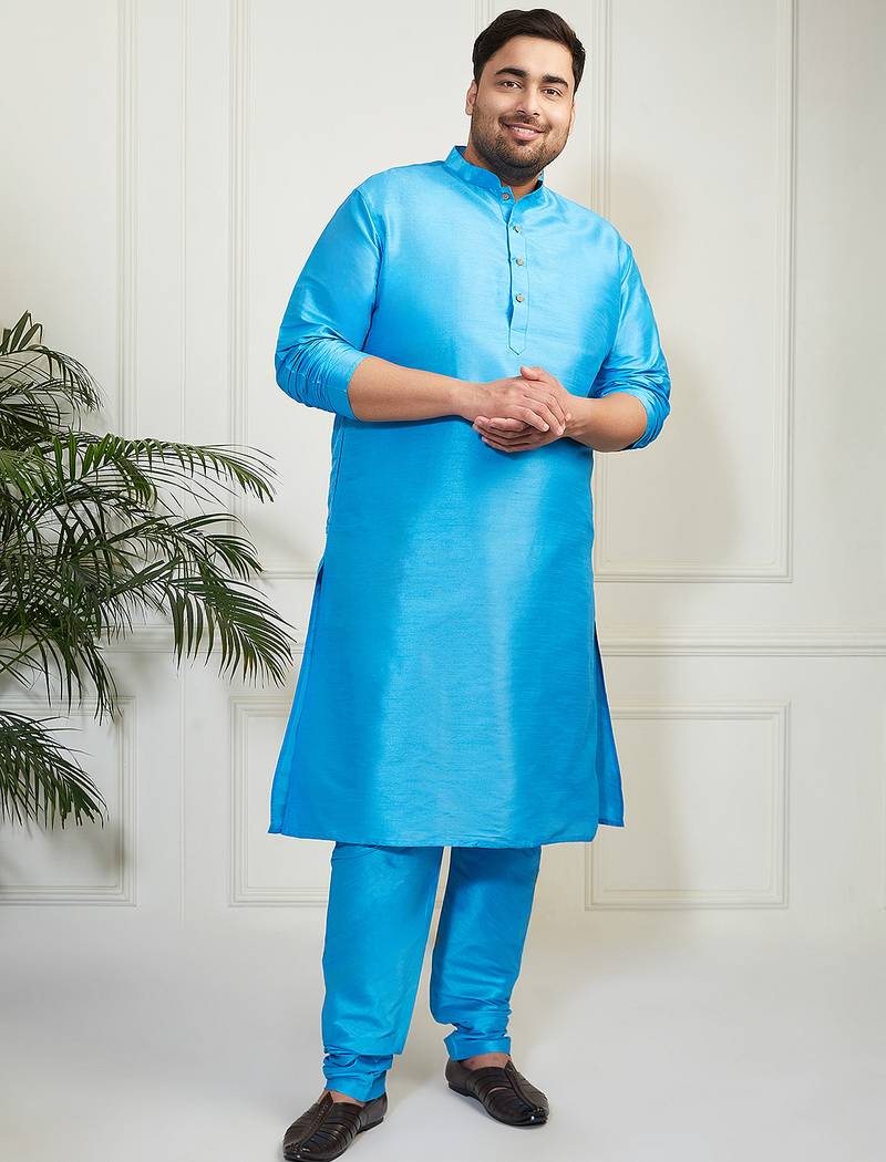 Men's aqua silk blend kurta