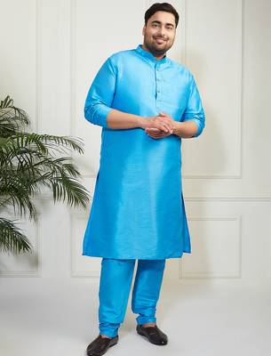 Men's aqua silk blend kurta pyjama set 1