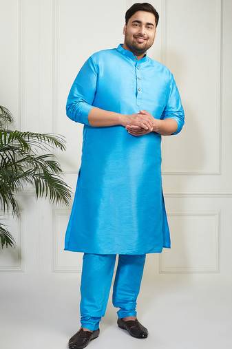 Men's aqua silk blend kurta pyjama set