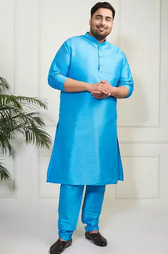 Men's aqua silk blend kurta pyjama set