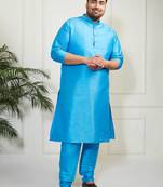 Men's aqua silk blend kurta pyjama set