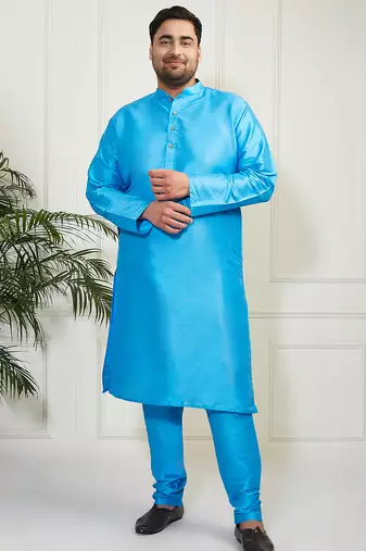 Men's aqua silk blend kurta pyjama set
