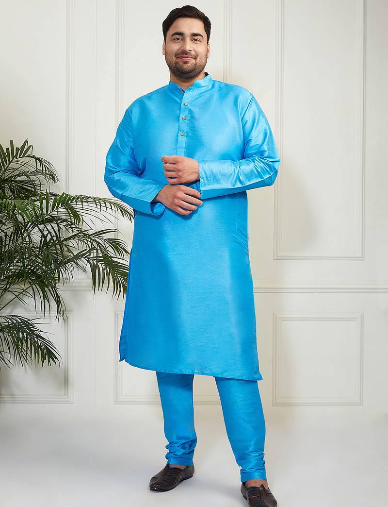 Men's aqua silk blend kurta pyjama set