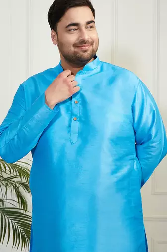 Men's aqua silk blend kurta pyjama set