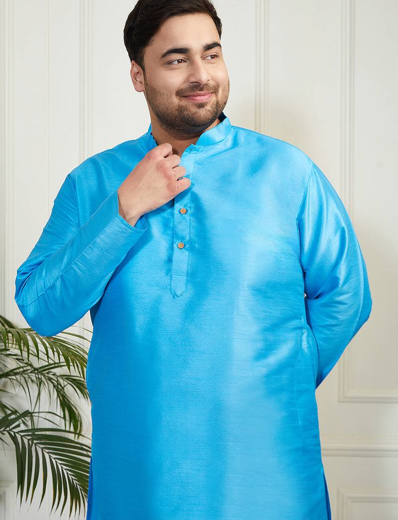 Men's aqua silk blend kurta pyjama set