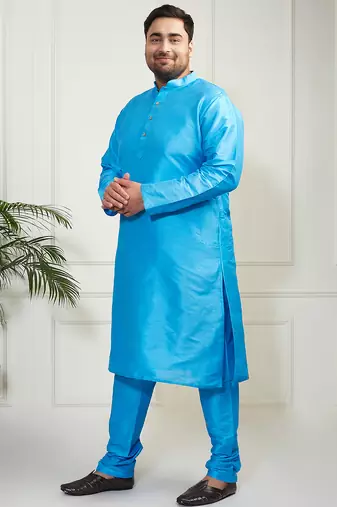 Men's aqua silk blend kurta pyjama set
