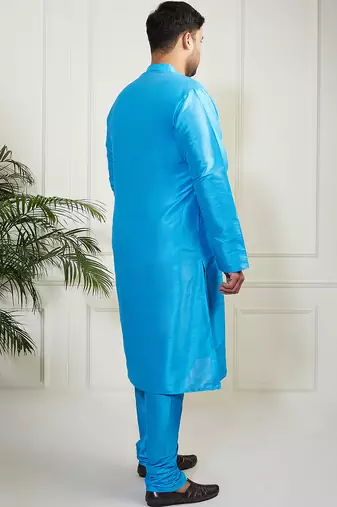 Men's aqua silk blend kurta pyjama set