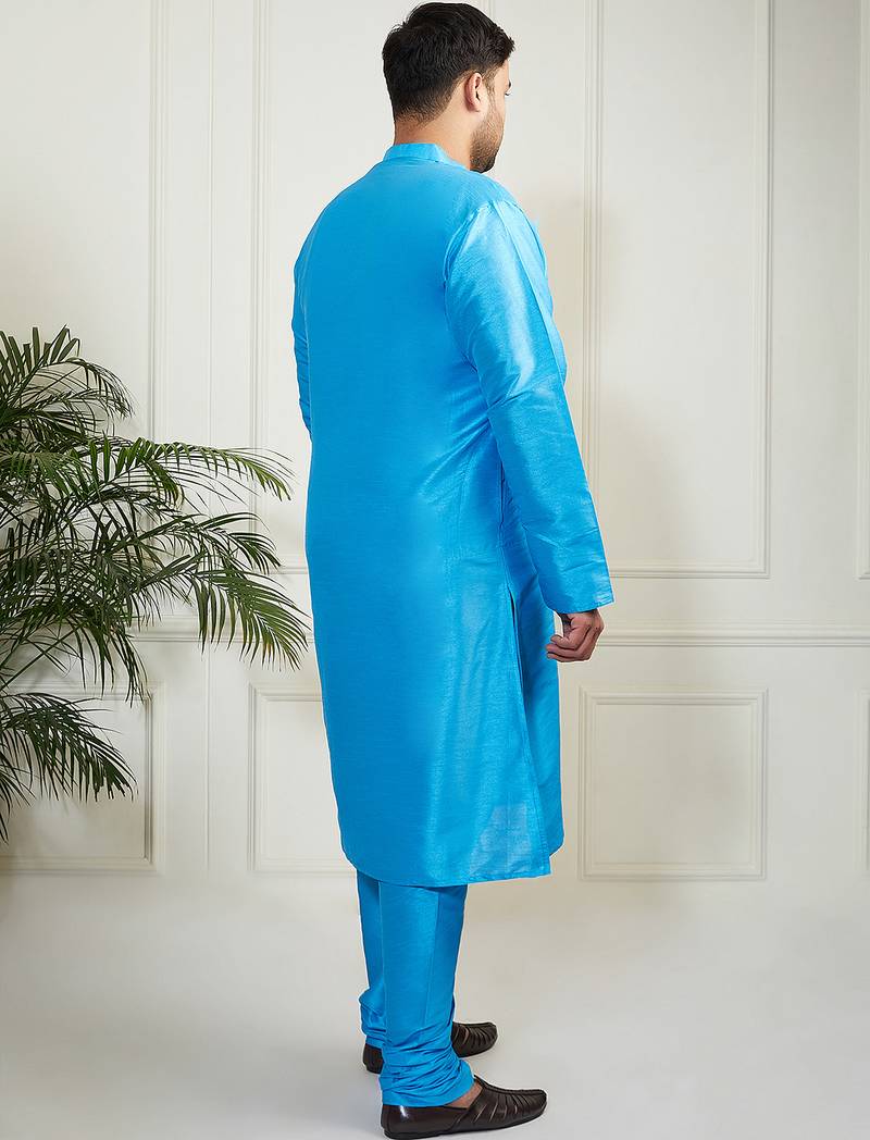 Men's aqua silk blend kurta pyjama set