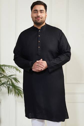 Men's black cotton linen kurta