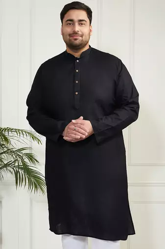 Men's black cotton linen kurta