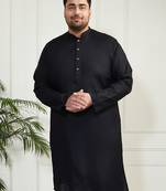 Men's black cotton linen kurta