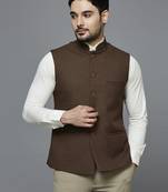 dark brown self design nehru jacket