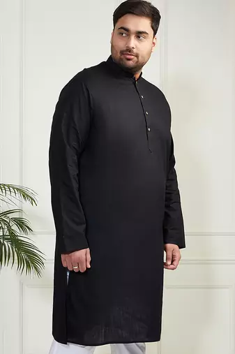 Men's black cotton linen kurta