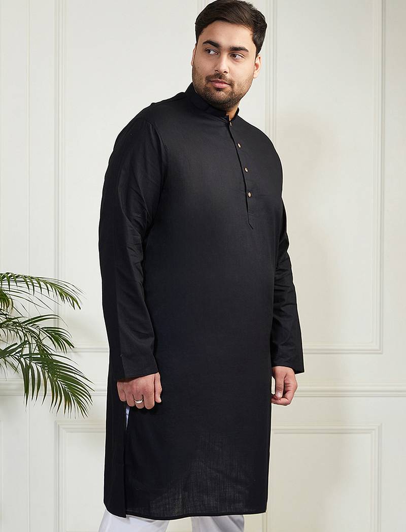 Men's black cotton linen kurta