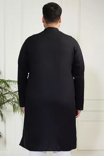 Men's black cotton linen kurta
