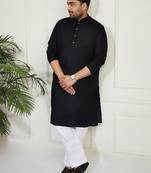 Men's black cotton linen kurta pyjama set