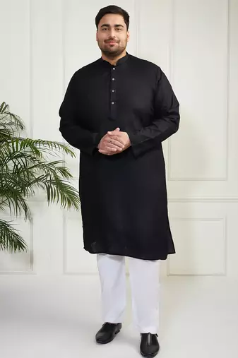Men's black cotton linen kurta pyjama set