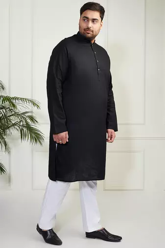 Men's black cotton linen kurta pyjama set