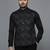 Men knitted blue block print nehru jacket