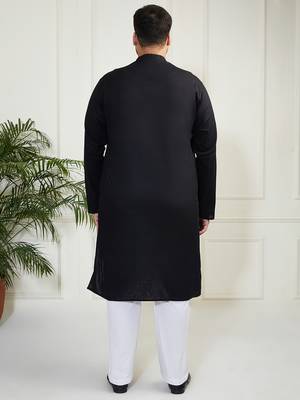 Men's black cotton linen kurta pyjama set 5