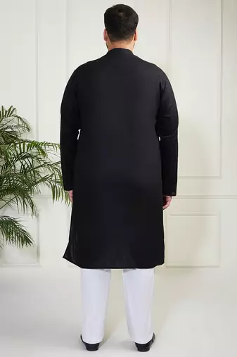 Men's black cotton linen kurta pyjama set