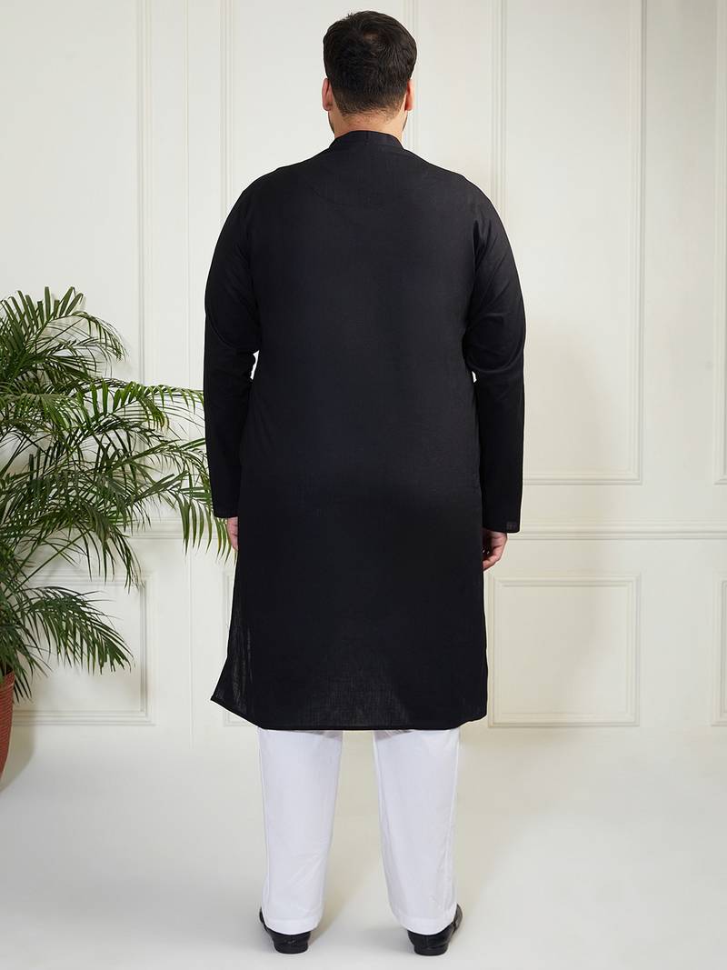 Men's black cotton linen kurta pyjama set
