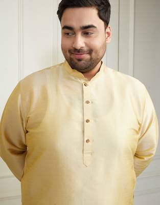 Men's gold silk blend kurta 3