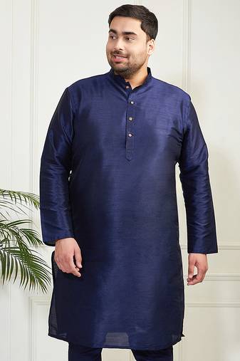 Men's navy blue silk blend kurta