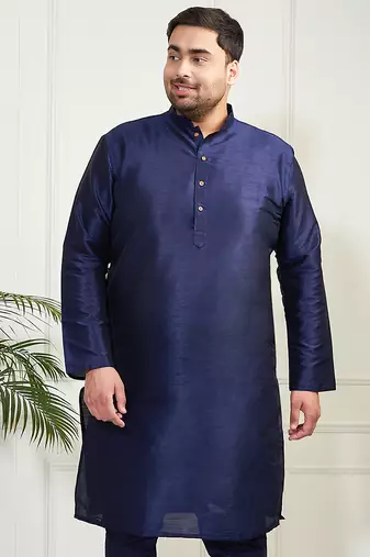 Men's navy blue silk blend kurta
