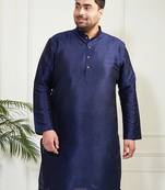 Men's navy blue silk blend kurta