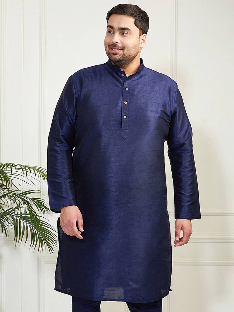 Men's navy blue silk blend kurta