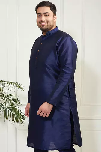 Men's navy blue silk blend kurta