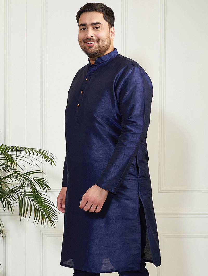 Men's navy blue silk blend kurta