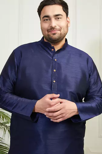 Men's navy blue silk blend kurta