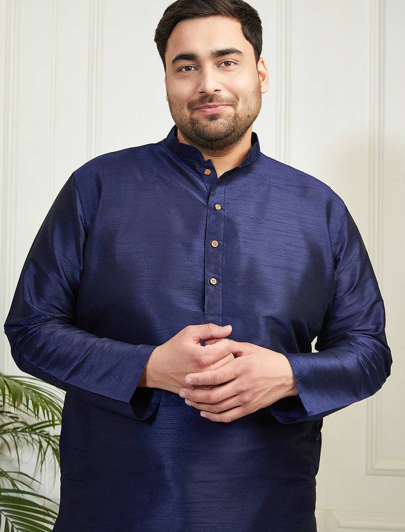 Men's navy blue silk blend kurta