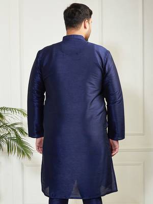 Men's navy blue silk blend kurta 4