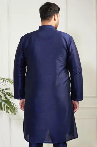 Men's navy blue silk blend kurta