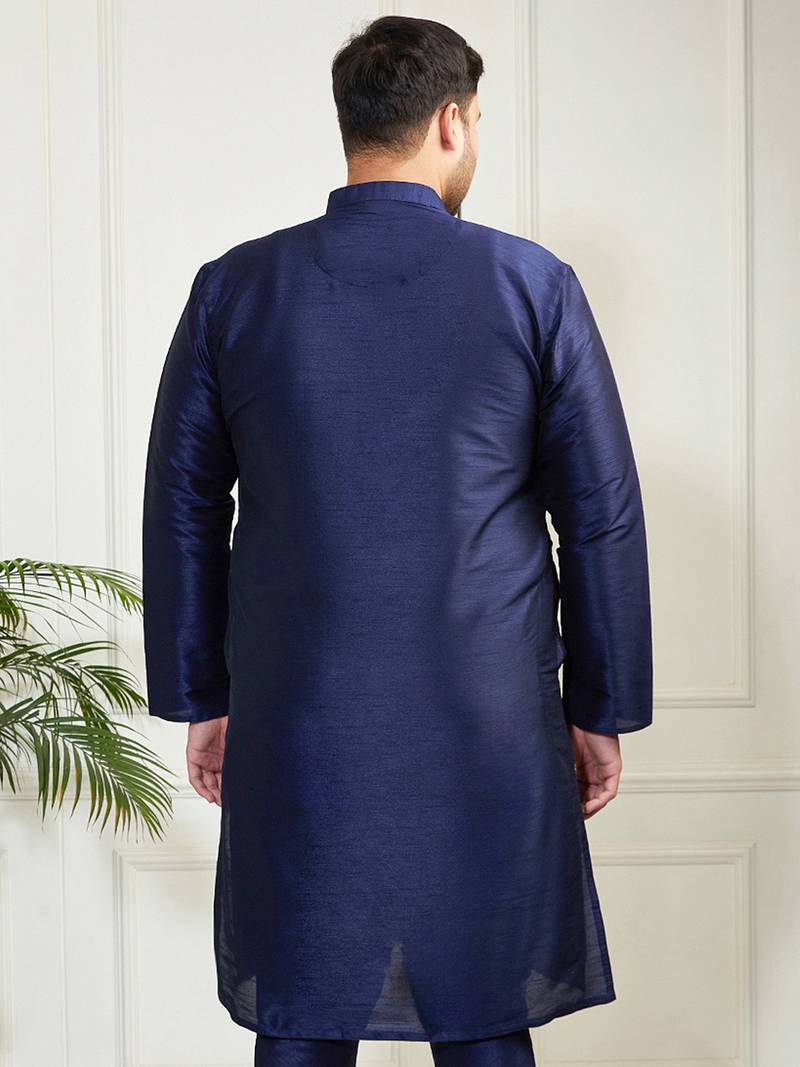 Men's navy blue silk blend kurta