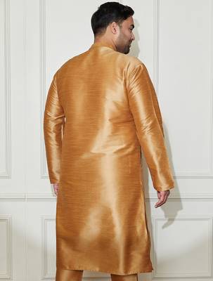 Men's rose gold silk blend kurta 4