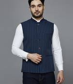 royal blue nehru jacket with white stripes