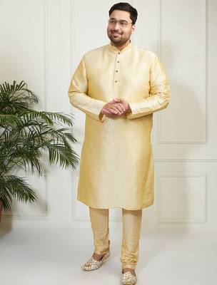 Men's gold silk blend kurta, pyjama 1