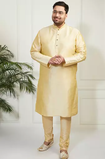 Men's gold silk blend kurta, pyjama