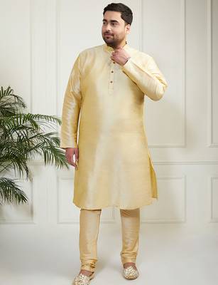 Men's gold silk blend kurta, pyjama 2