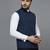 Men royal blue nehru jacket with white stripes