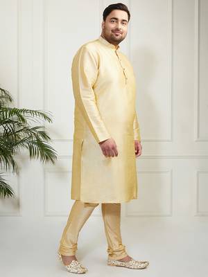 Men's gold silk blend kurta, pyjama 4