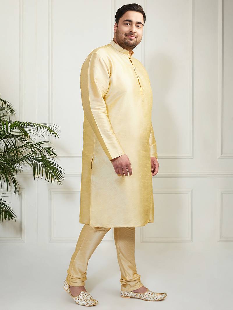 Men's gold silk blend kurta, pyjama