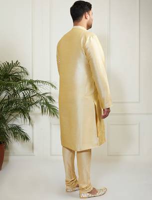 Men's gold silk blend kurta, pyjama 5