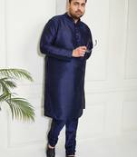 Men's navy blue silk blend kurta pyjama set