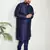 Men's navy blue silk blend kurta pyjama set