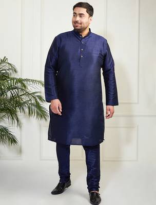 Men's navy blue silk blend kurta pyjama set 2